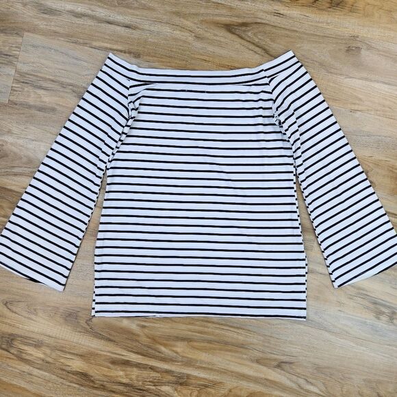 🍑Black & White Striped Off Shoulder Bell Sleeve Top XLarge - Picture 4 of 13